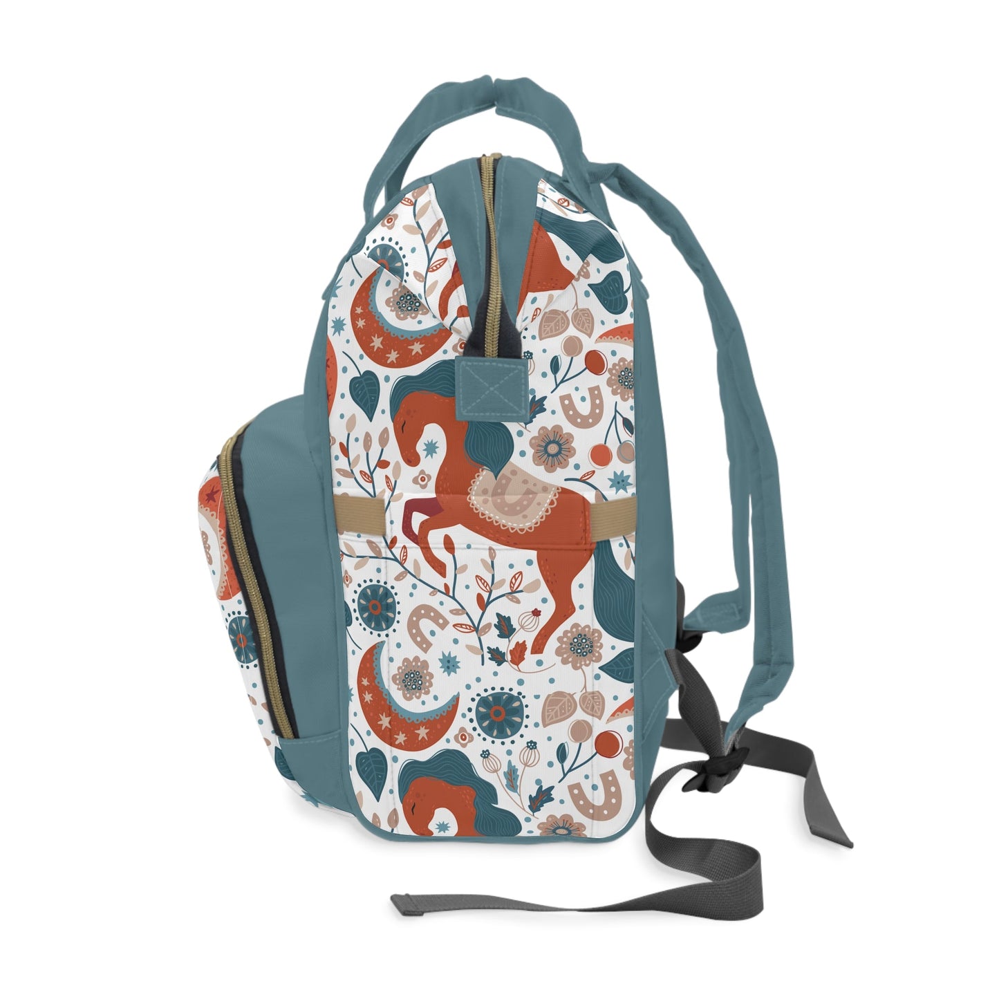 Personalized Botanical Horse Girls Multifunctional Diaper Backpack, Newborn Gift, Baby Shower Gift, Baby Diaper Bag Nappy Stroller Bag