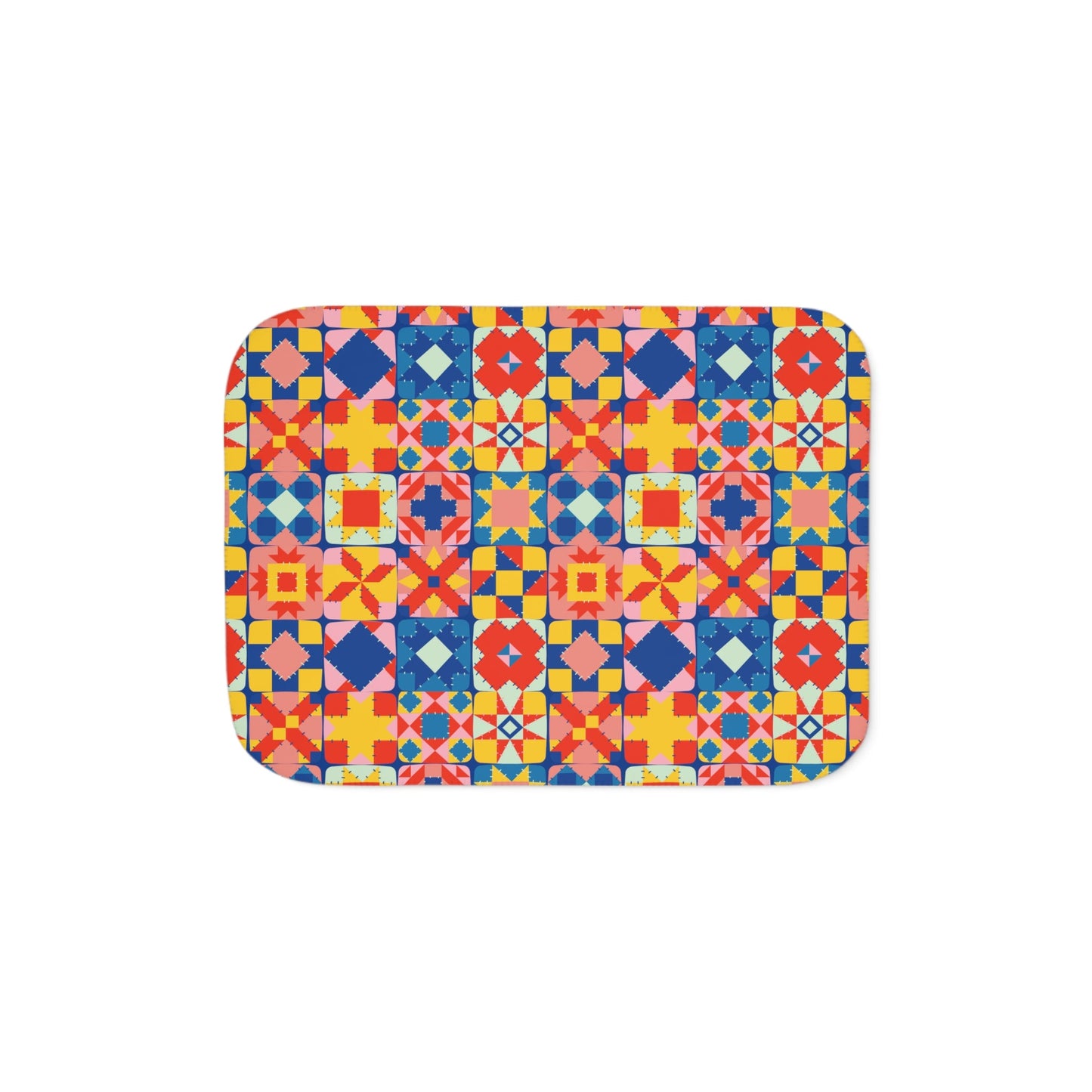 Colorful Patchwork Quilt Print Sherpa Blanket in Grey or Beige