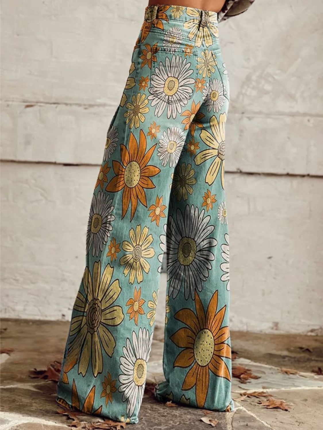 Vintage Floral Print Wide-Leg Pants
