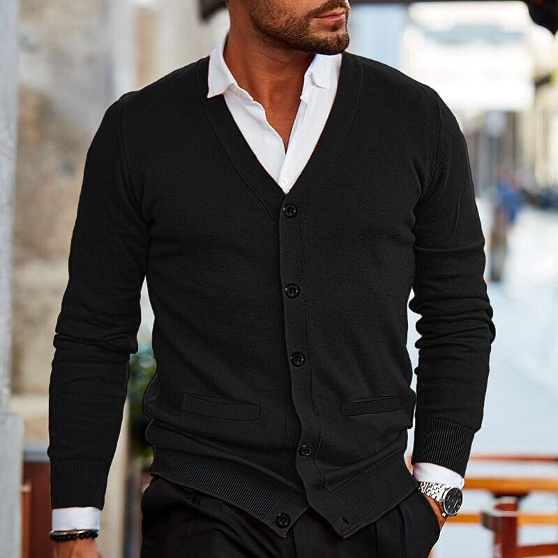 Men's V-neck Long-Sleeved Slim Cardigan Jacket