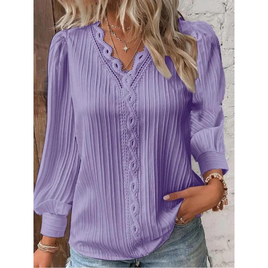 Classy Lace V-Neck Long Sleeve Blouse