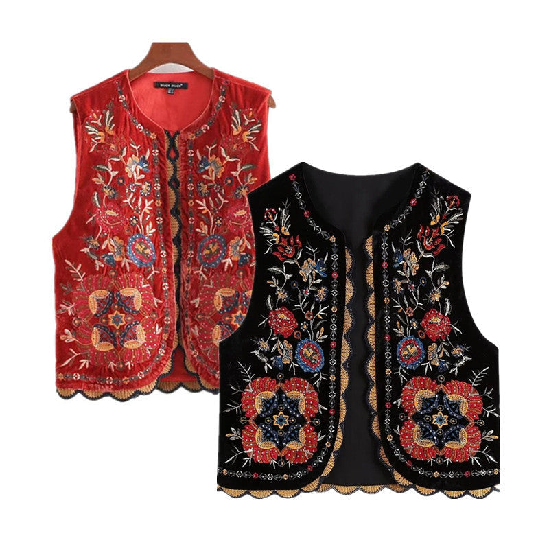 Ethnic Style Sequined Embroidery Vest Jacket