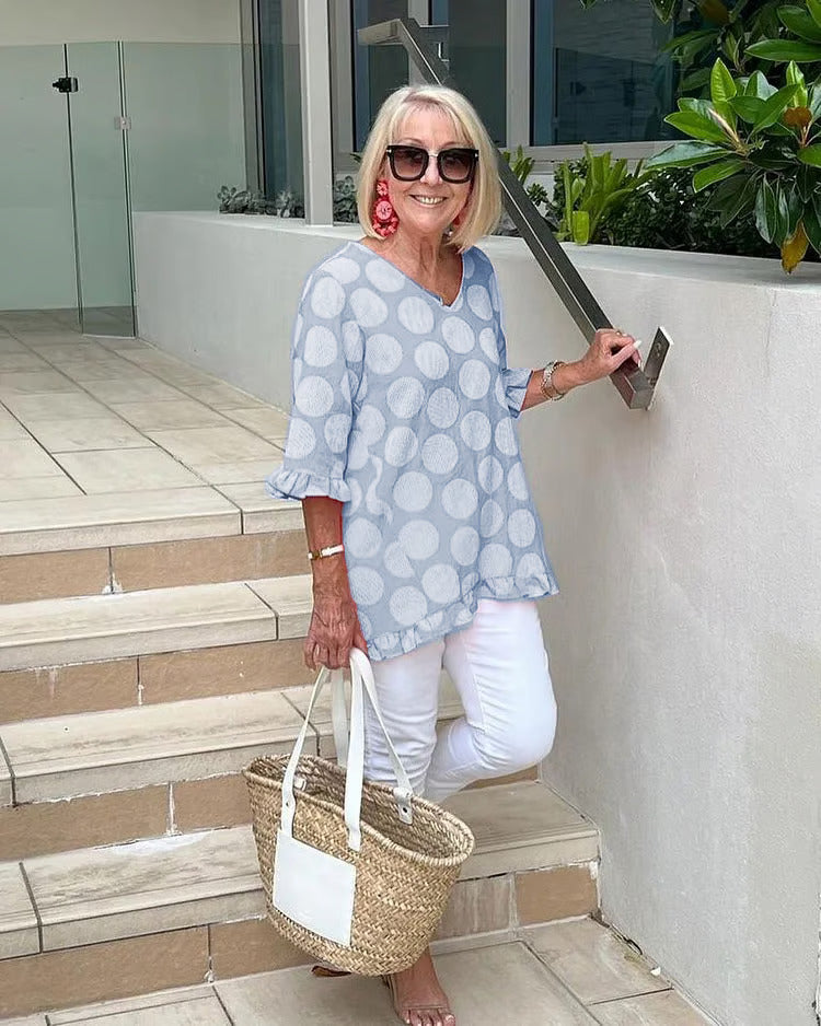 Elegant Polka Dot V-Neck Blouse