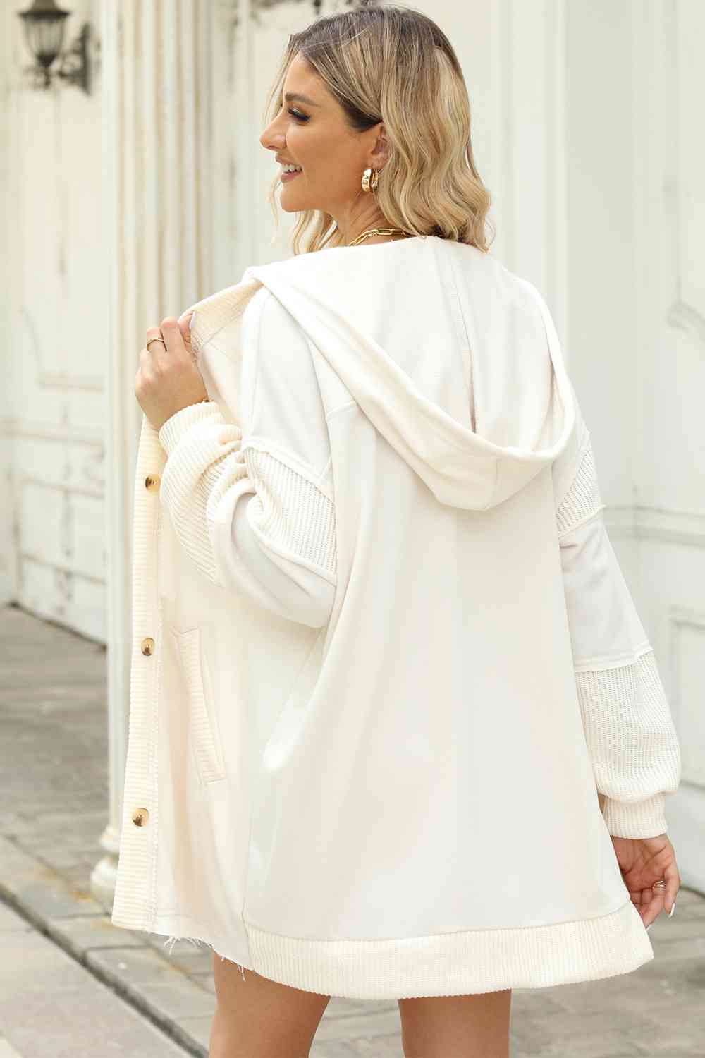 Button Front Hooded Jacket with Pockets