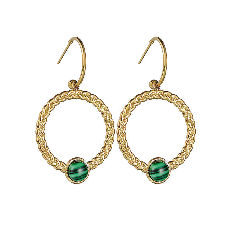 French Retro Design Malachite Earrings Women