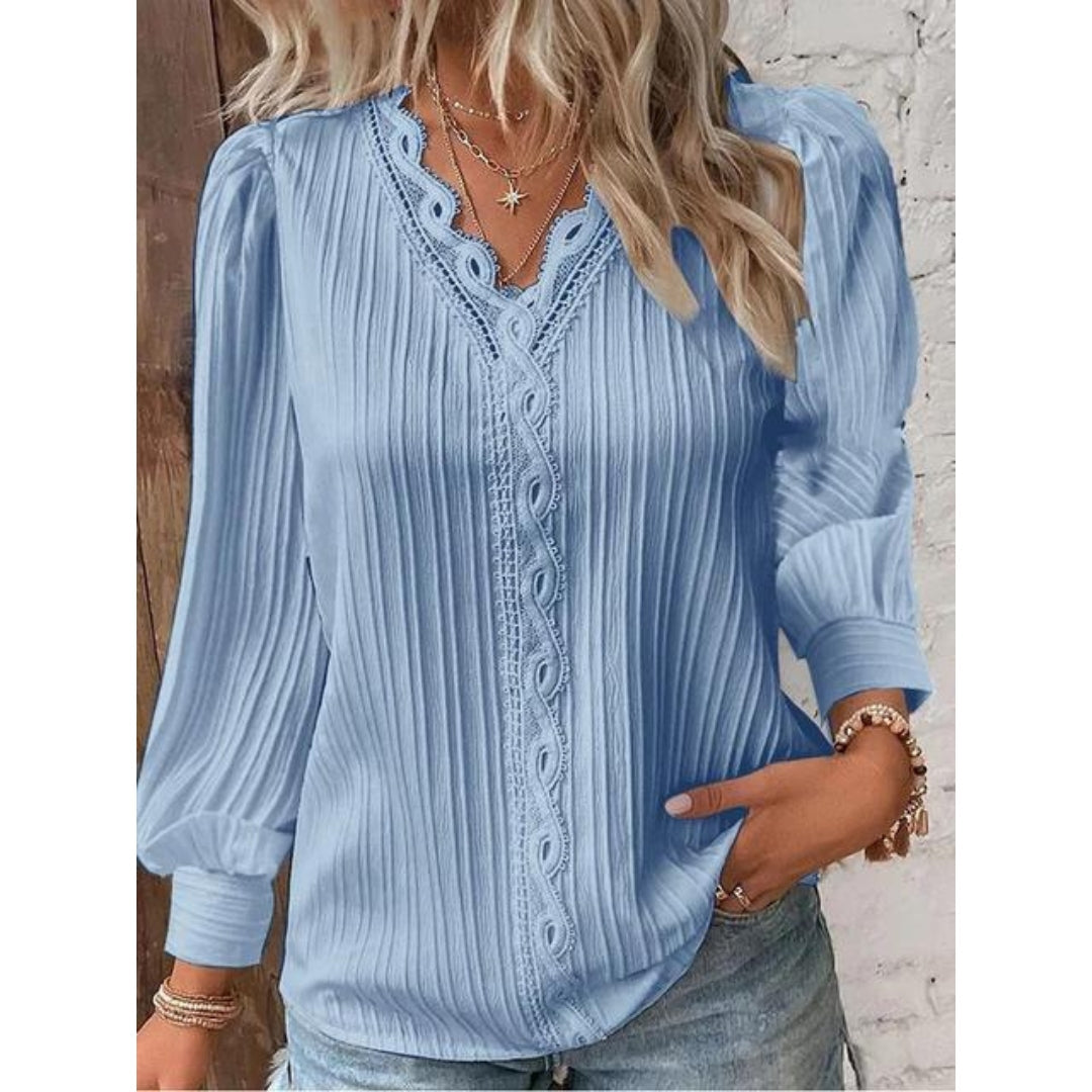 Classy Lace V-Neck Long Sleeve Blouse