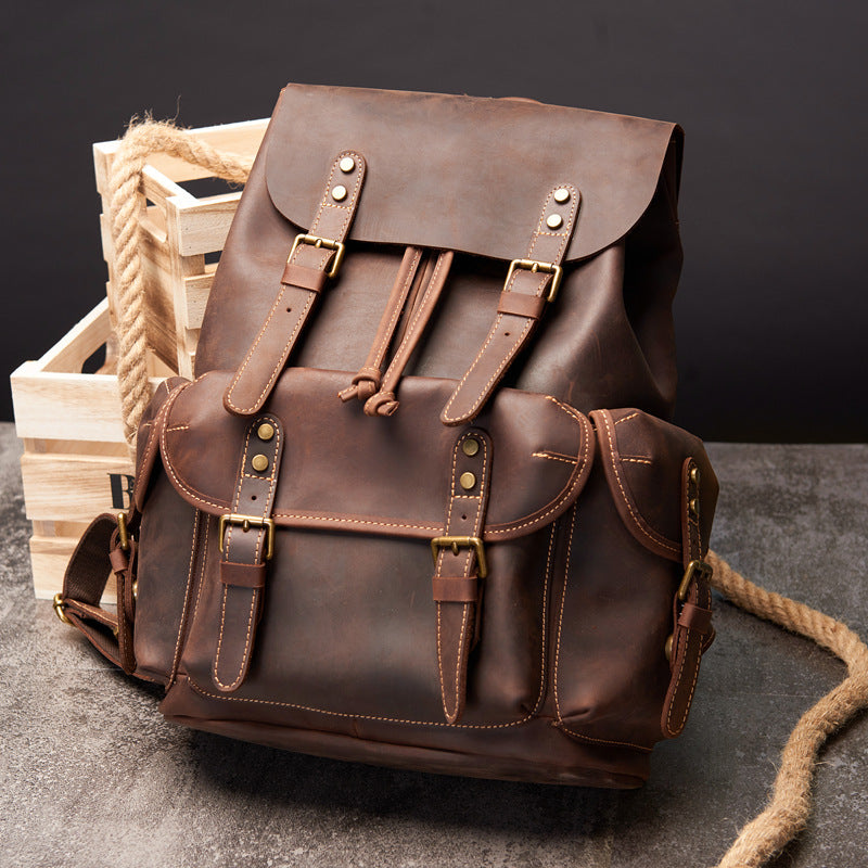 Crazy Horse Leather Retro Men's Bag Large Capacity Outdoor Travel Computer Backpack