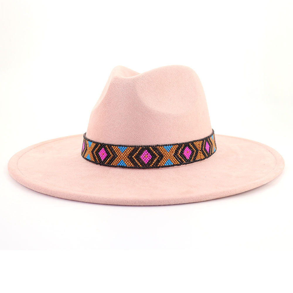 Women's Suede Bohemian Large Brim Flat Top Hat