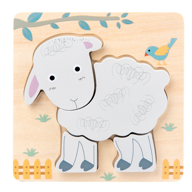 Wooden Cartoon Animal Three-dimensional Plane Puzzle Toys