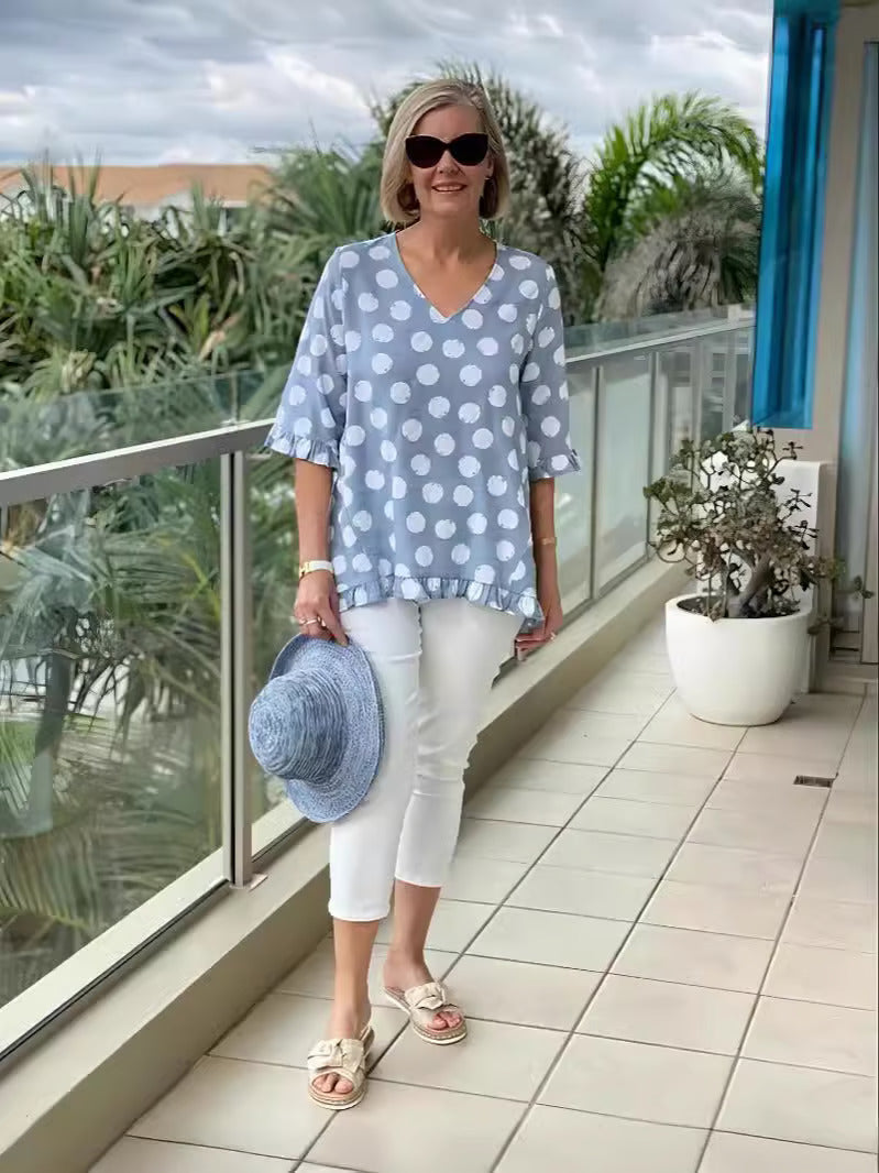 Elegant Polka Dot V-Neck Blouse