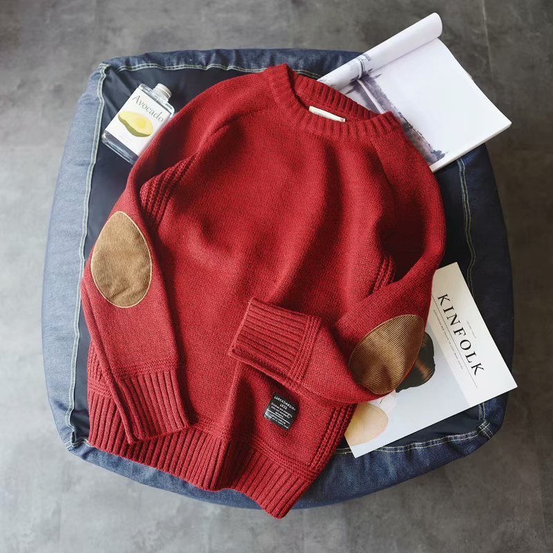Crew Neck Elbow Patch Sweater