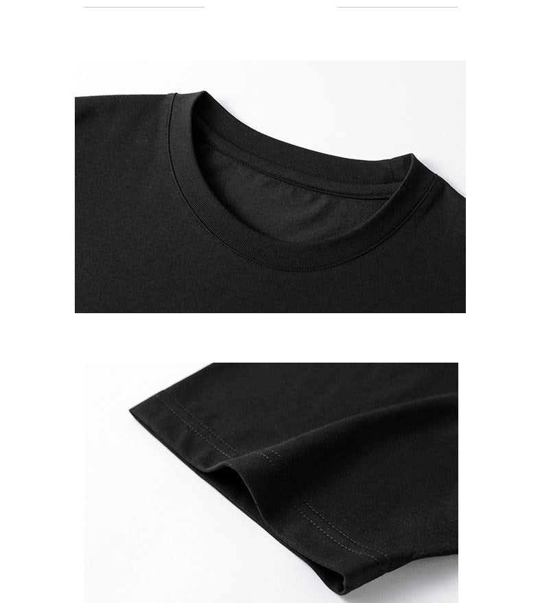 Round Neck Cotton Blend Solid Color Drop Shoulder Loose Bottoming Shirt