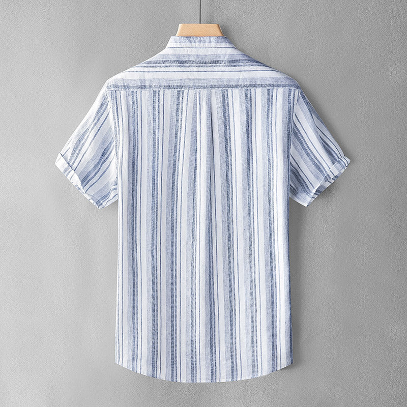 Linen Retro Stand Collar Short Sleeve Shirt For Men