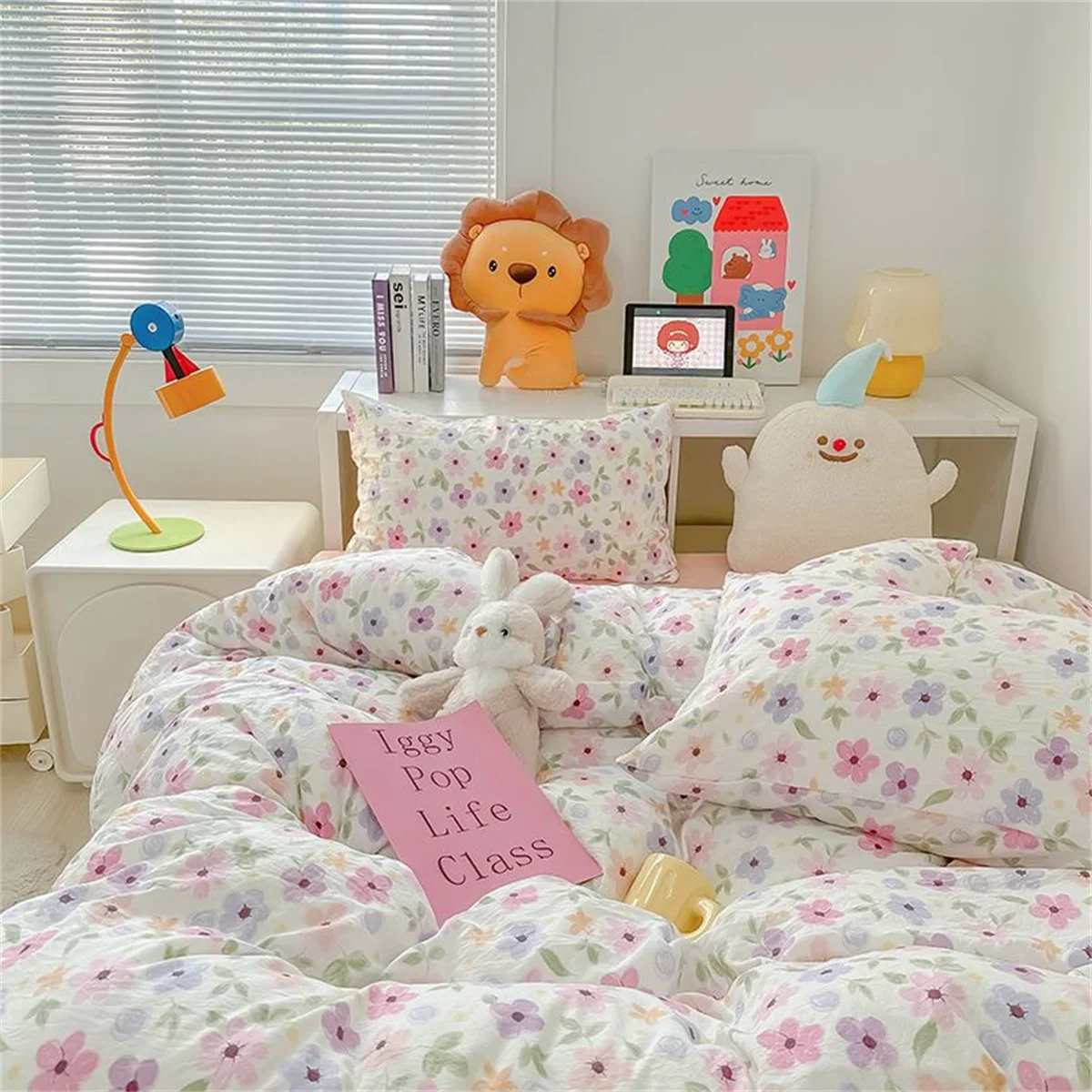 Ins Pink Bedding Set Bed Flat Sheet Pillowcase Twin Full Queen Princess Style Bed Linen Kids Girls Floral Duvet Cover