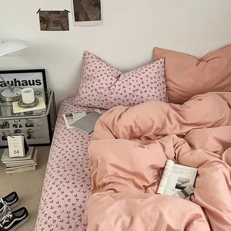 ins Nordic style floral bed sheet four-piece set quilt cover universal for four seasons single dormitory three-piece bedding