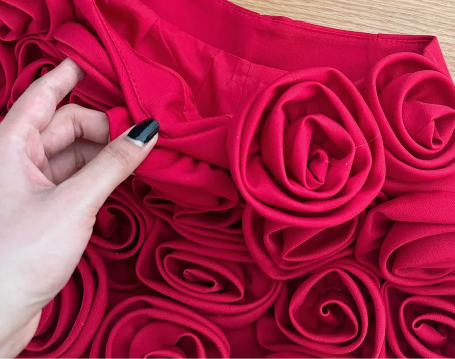 High Waist Three-Dimensional Rose Shorts