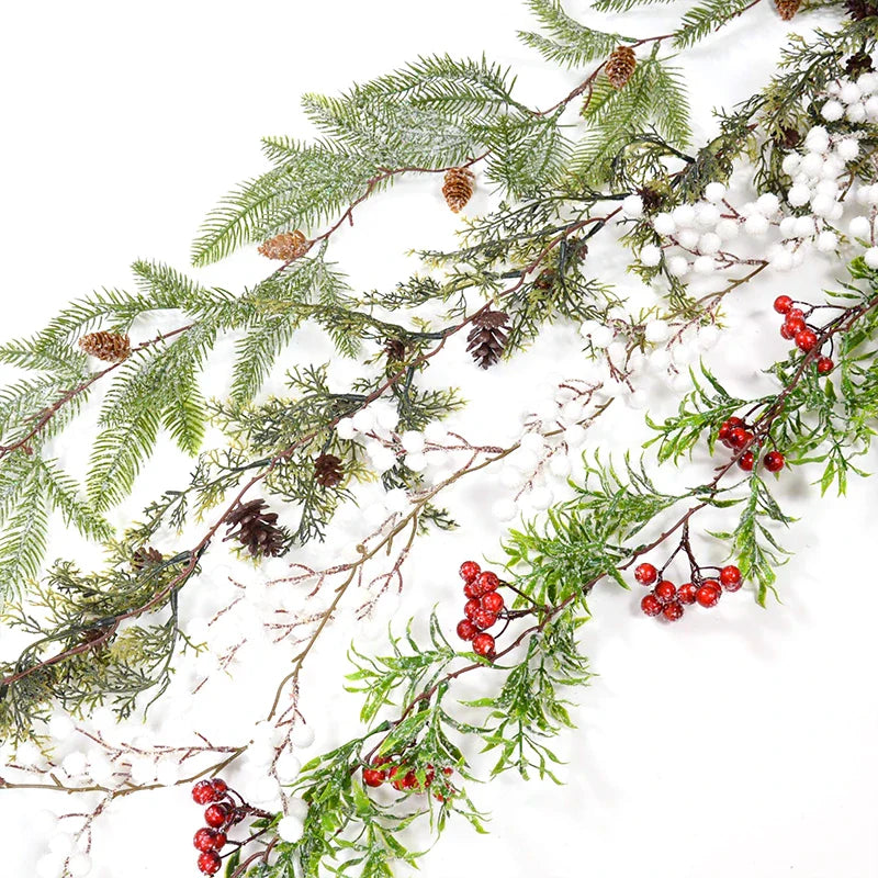 150cm Christmas Wreath Rattan Artificial Vine Hanging Floral Garland Christmas Decorations for Home Xmas Fireplace Door Decor