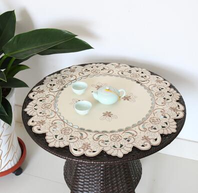 Luxury round satin rose flower Embroidered table cover cloth kitchen Christmas coffee tea tablecloth wedding party home decor