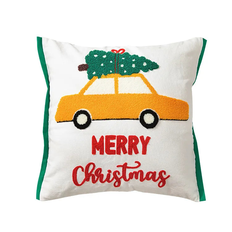 Christmas Decoration Cushion Cover Santa Snowflake Pillow Case Cotton Square Embroidery Pillow Cover 45x45cm