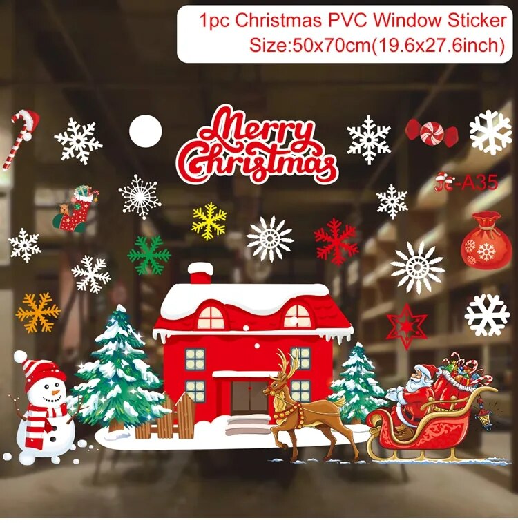Christmas Window Stickers Merry Christmas Decorations For Home Christmas Wall Sticker Kids Room Wall Decals New Year Stickers
