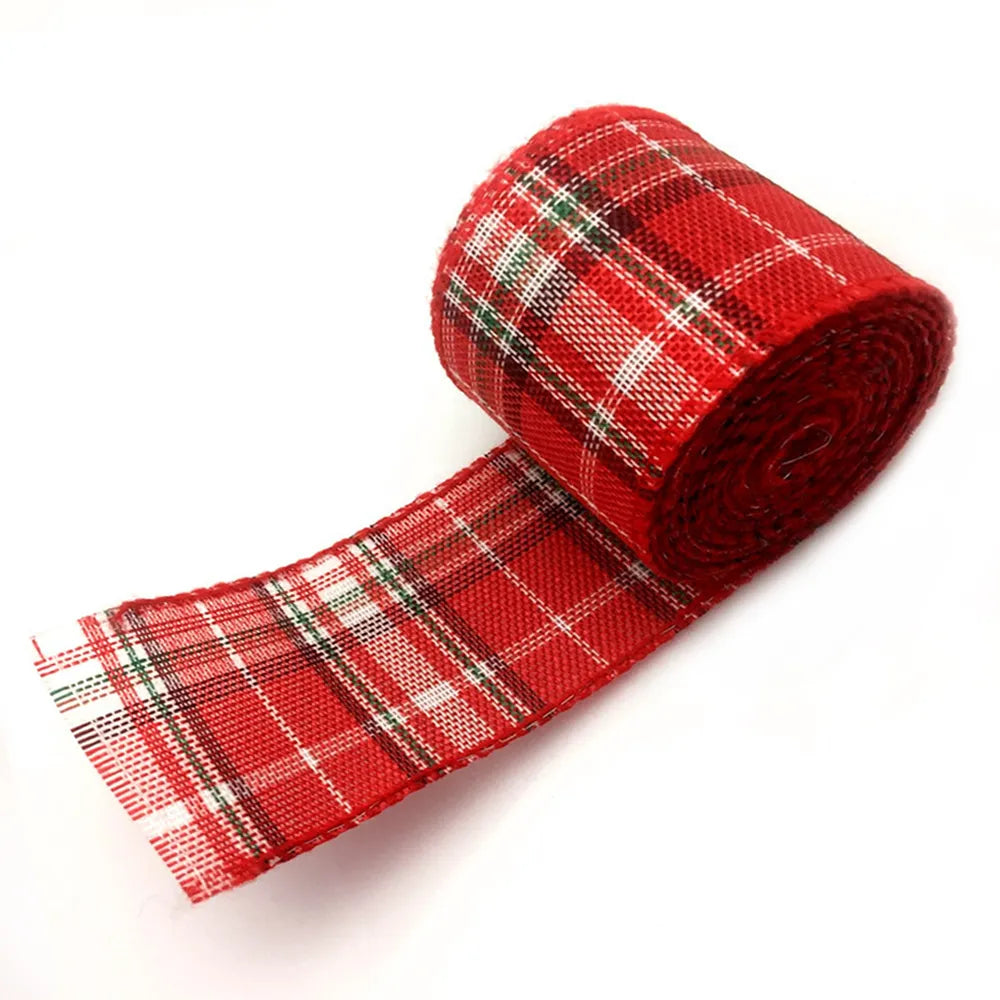 6M/Roll Craft Ribbon Imitation Hemp Ribbon Wire Wire Edge Linen Ribbon Christmas Decoration Red and Green Snowflake Plaid Ribbon