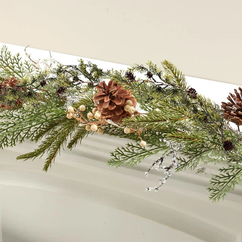 150cm Christmas Wreath Rattan Artificial Vine Hanging Floral Garland Christmas Decorations for Home Xmas Fireplace Door Decor