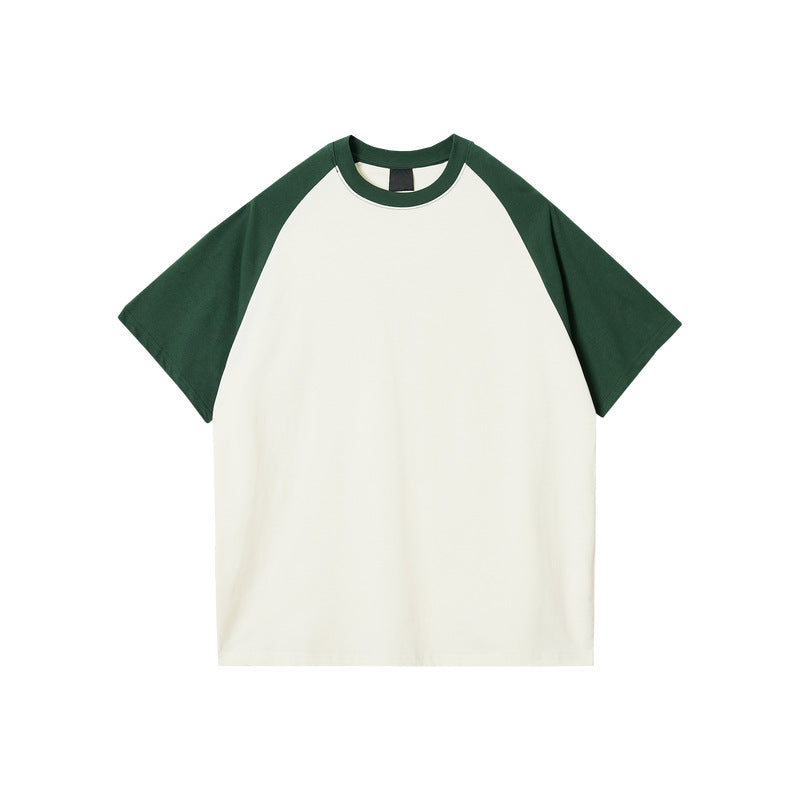 Cotton Contrast Color Short-sleeved Raglan Loose T-shirt