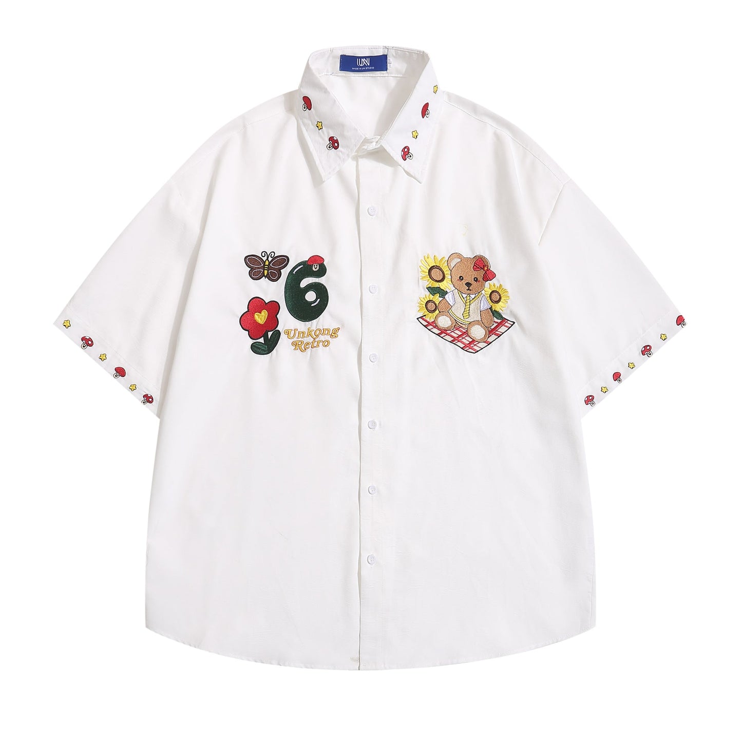 Little Bear Cartoon Embroidery Loose Shirt