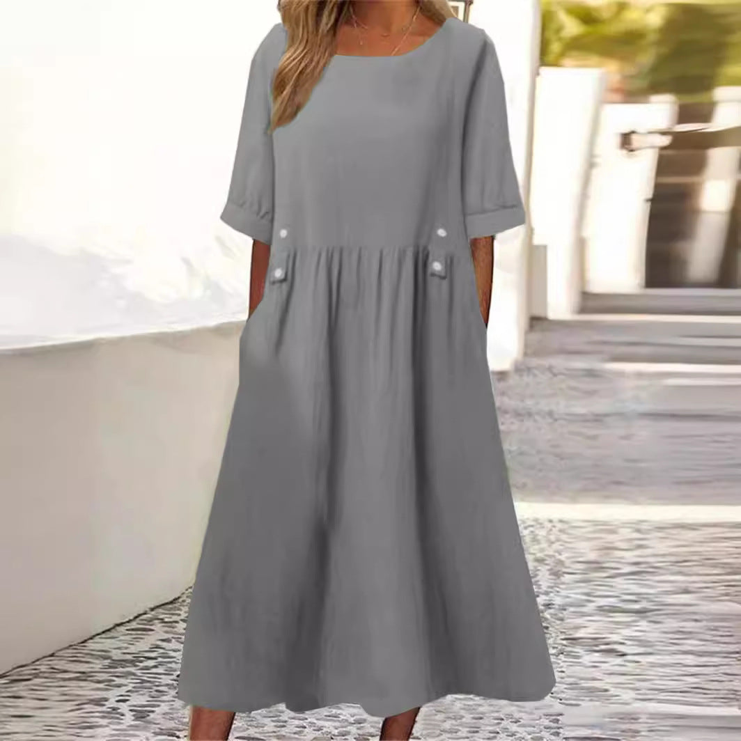 Button-Accent Midi Dress
