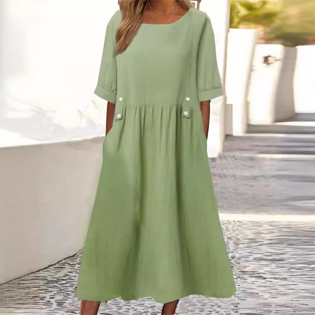 Button-Accent Midi Dress