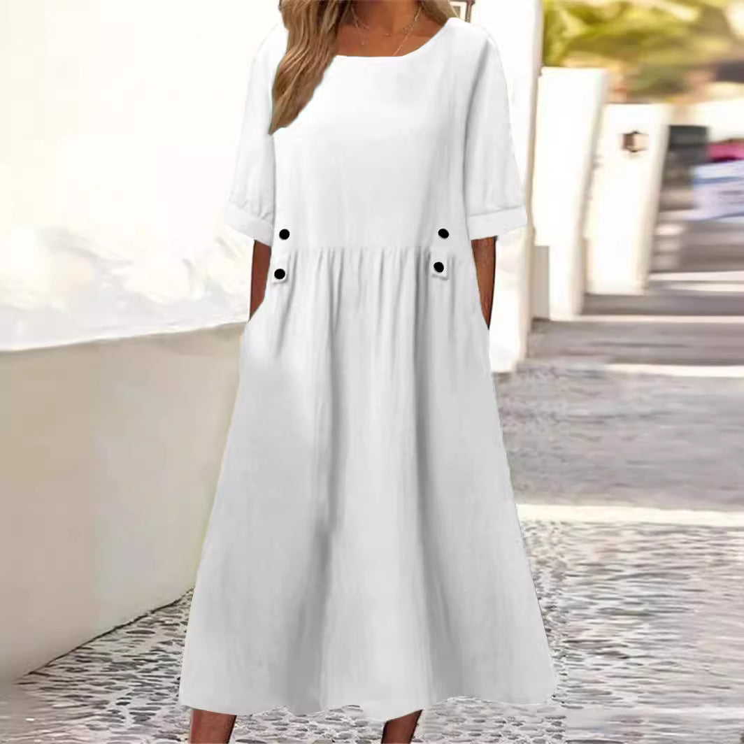 Button-Accent Midi Dress
