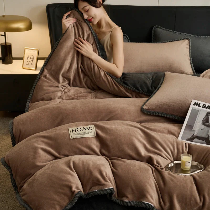 Solid Color Quilt Cover Soft Duvets Cover Warm Blanket Single/Double/Queen/King Size Comforter Cover (No Pillowcase)