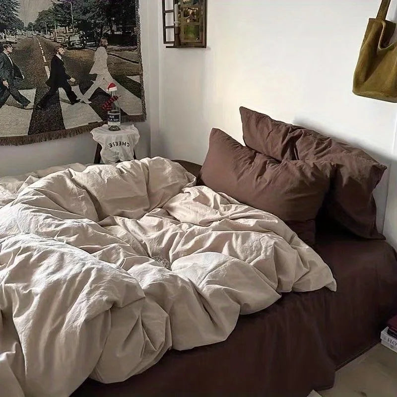 Solid Pink Fashion Style Bedding Set Twin Full Queen Size Duvet Cover Set Adults Kids Simple Korean Bed Flat Sheet Pillowcases