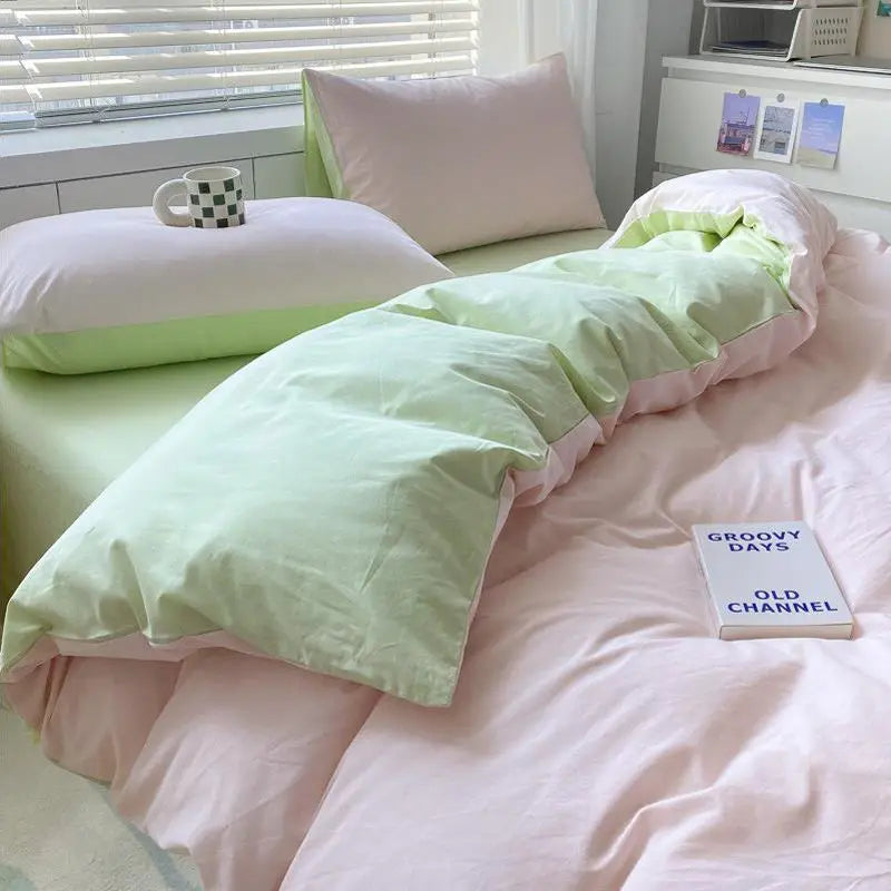 Korean Solid Purple Bedding Set Soft Flat Sheet Duvet Cover Pillowcase Polyester Bed Linen Twin Queen Full Size Quilt Cover Set