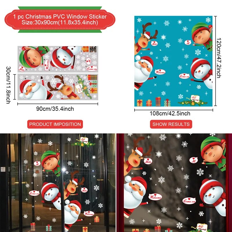 Christmas Window Stickers Merry Christmas Decorations For Home Christmas Wall Sticker Kids Room Wall Decals New Year Stickers