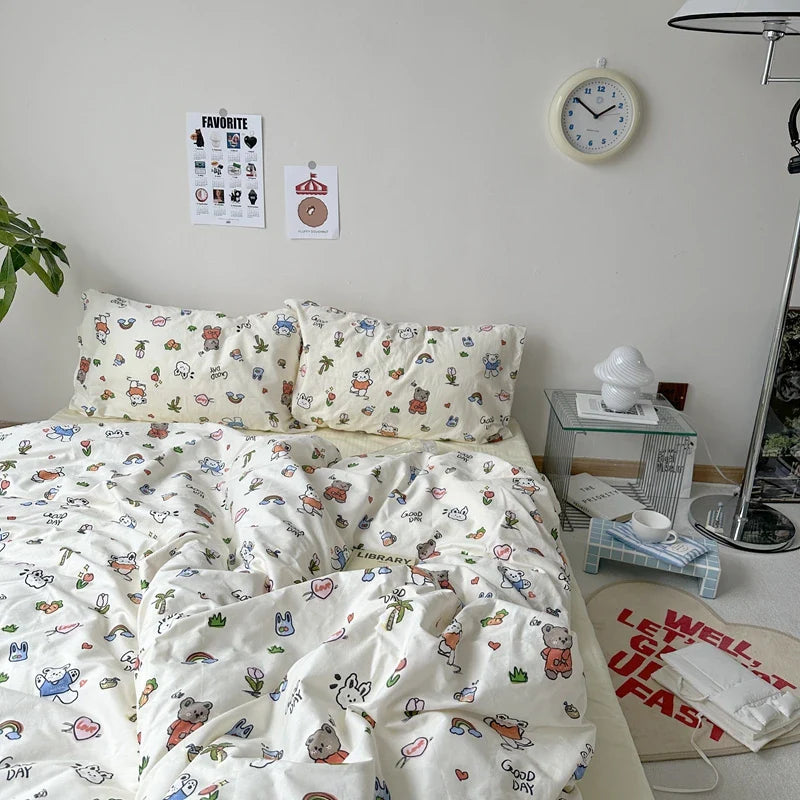 Floral Style Duvet Cover Pure Cotton Bed Cover Girls Soft Comforter Covers Set with Pillowcase King Size Quilt Cover Set