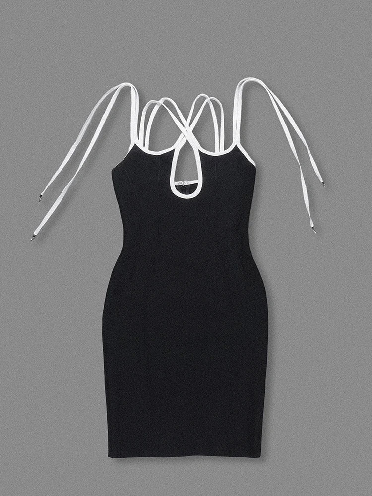 Black Halter Neck Cross-Strap Bandage Midi Dress