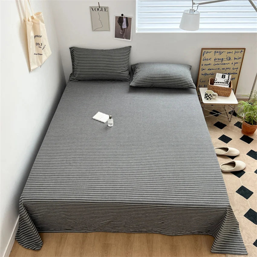 100% Pure Cotton Bedsheet 1pc Flat Sheets Nordic Grid Pattern Bed Sheet Soft Comfort Home Textile Without Pillowcase Multi-Size