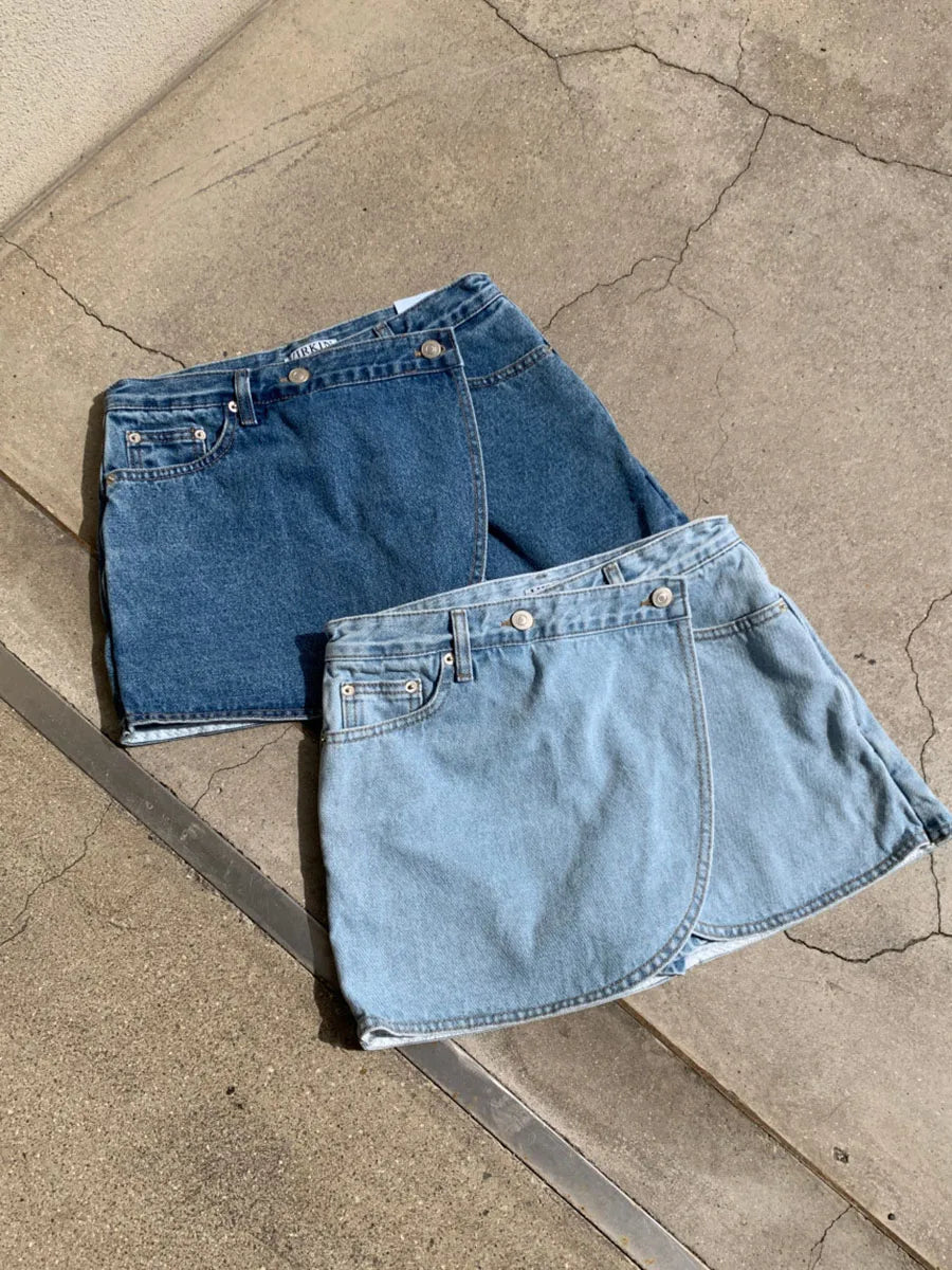 Denim Wrap Mini Skirt
