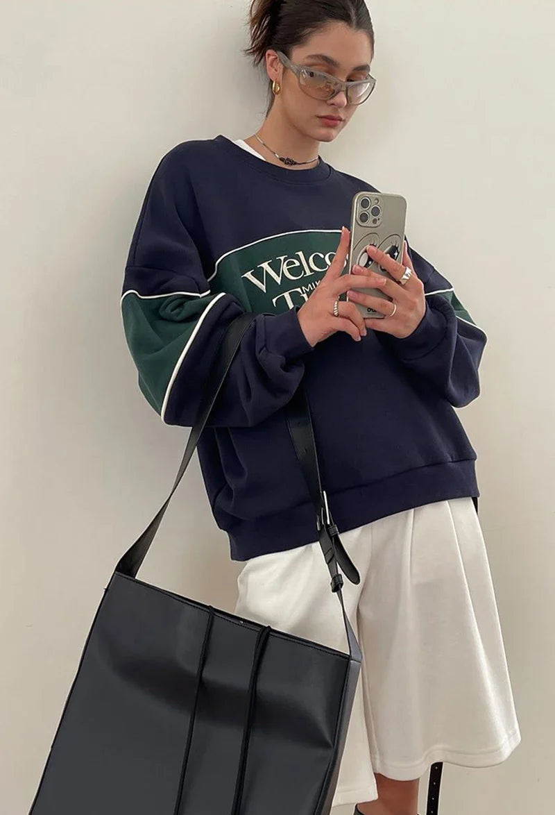 Blue Letter Print Sweatshirt