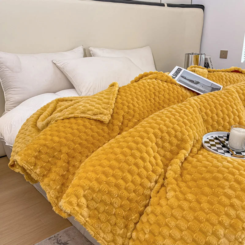 Yellow Plaid Solid Blanket Soft Warm Fluffy Throw Blanket Sofa Cover Milk Velvet Bedspread Bed for Adults Kids Pet Home Textile