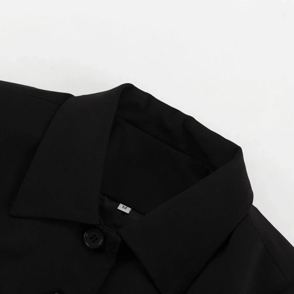 Black Lapel Long Sleeve Buttoned Mini Suit Dress