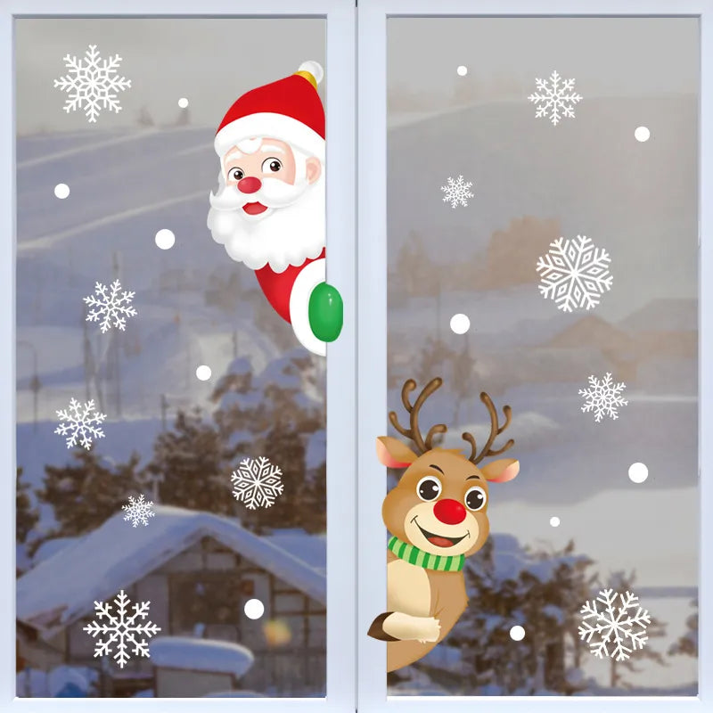 Christmas Window Stickers Santa Claus Snowflake DIY Wall Decal Christmas Decorations For Home New Year Ornaments Gift
