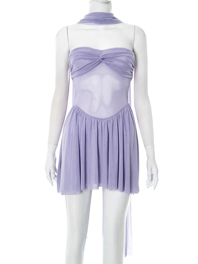 Mesh Strapless Scarf Mini Dress