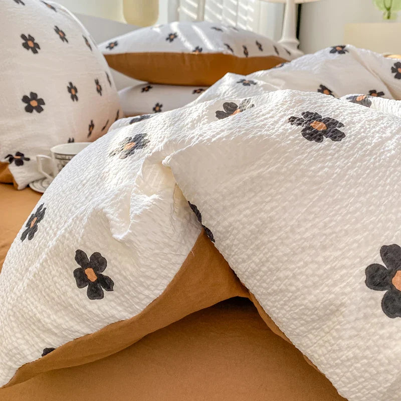 Korean Style Seersucker Washed cotton Bedding Set Girls Twin Queen Size Duvet Cover Bed Linens Kids Fashion