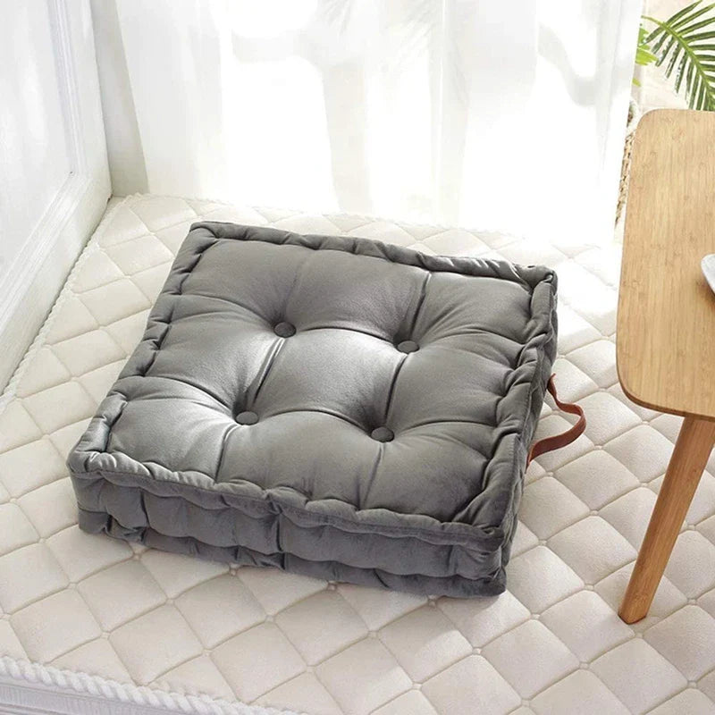 Grey Square Thick Floor Seating Cushions Tufted Cushion Meditation Pillow Floor Pillows Seating with Carrying Handle Tatami Pad