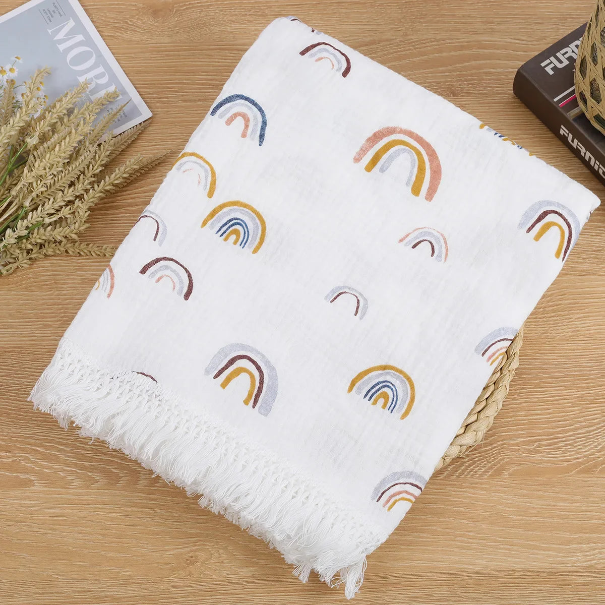 Cotton Muslin Swaddle Blankets for Newborn Baby Tassel Receiving Blanket New Born Swaddle Wrap Infant Sleeping Quilt Bed Cover