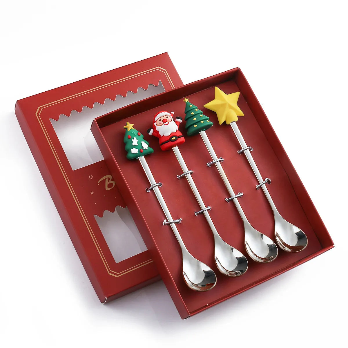 6/4/2PCS Christmas Gift Glod Spoon Fork Set Elk Christmas Tree Decoration Dessert Scoop Fruit Fork Coffee Spoon Cutlery Set