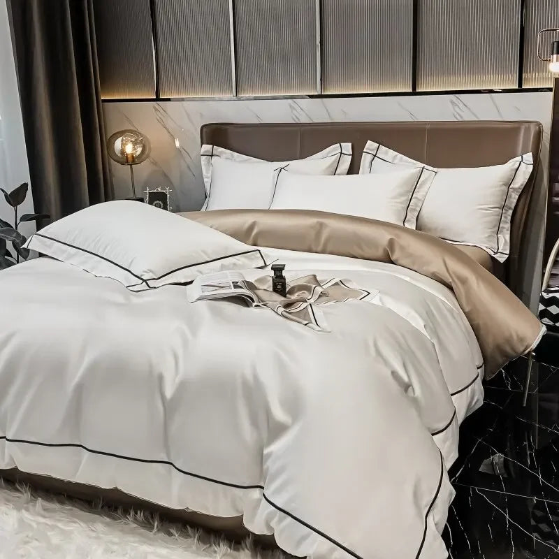 European Luxury Bedding Set Luxury Embroidery Washed Silk Duvet Cover Bed Sheets and Pillowcases King Size Bedding Set