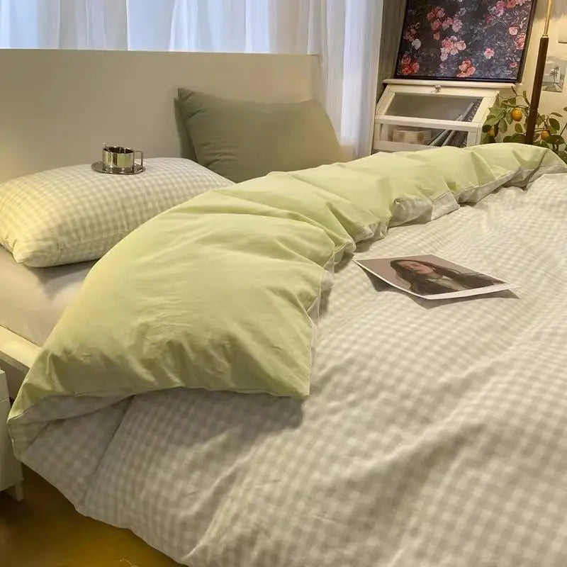 Classic Plaid Bedding Set Grey Pink Ins Twin Queen Duvet Cover Flat Sheet Pillowcase No Filler Girl Boys Hotel Home Bed Linens